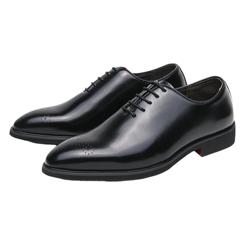 Men's Casual Leather Shoes Fashionable Simple Lace-Up Business Formal Shoes Large Size New Model Comfortable Rubber Sole