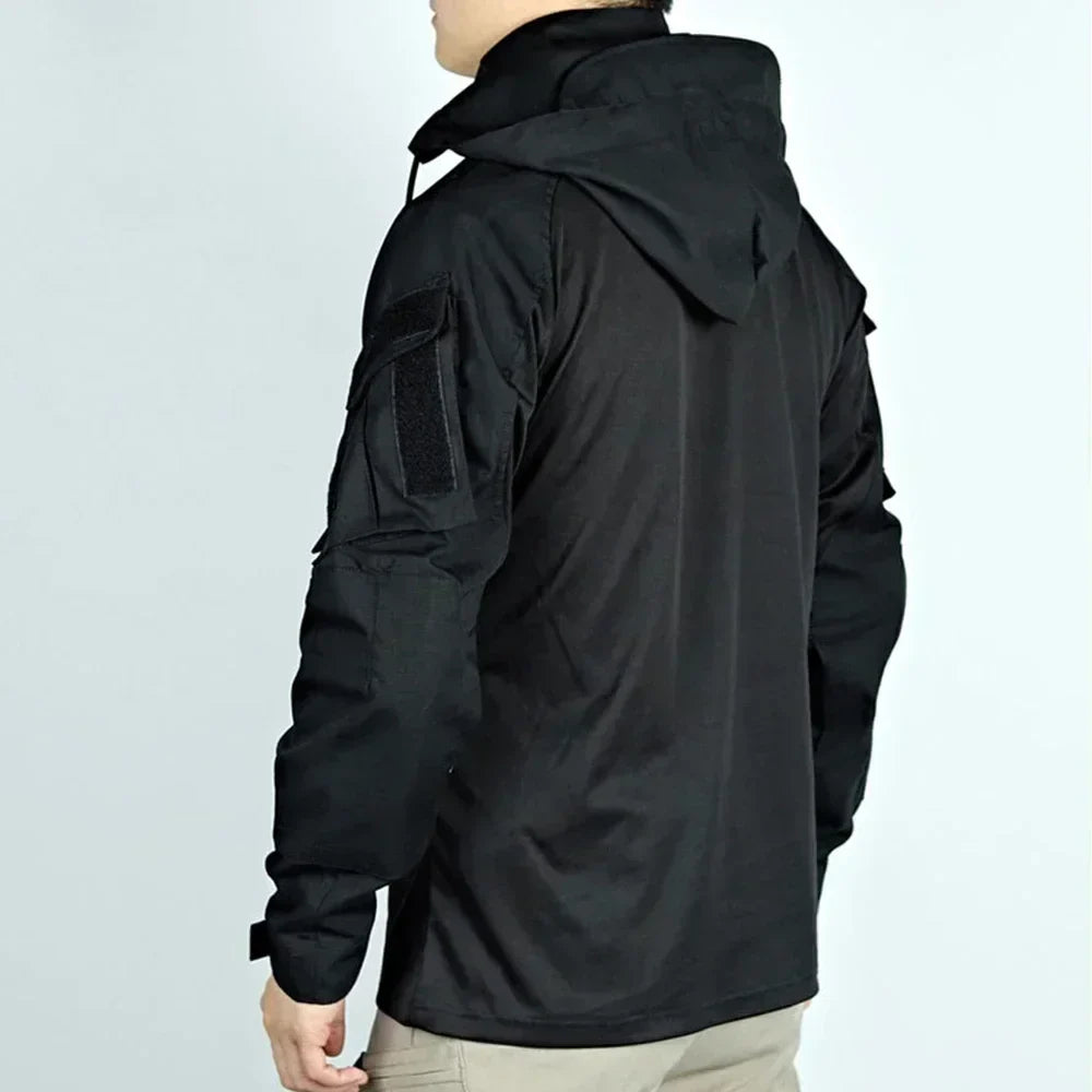 Men's Tactical Camo Hooded Combat Shirt – Long Sleeve, Quick-Dry, Sizes S–XXXL