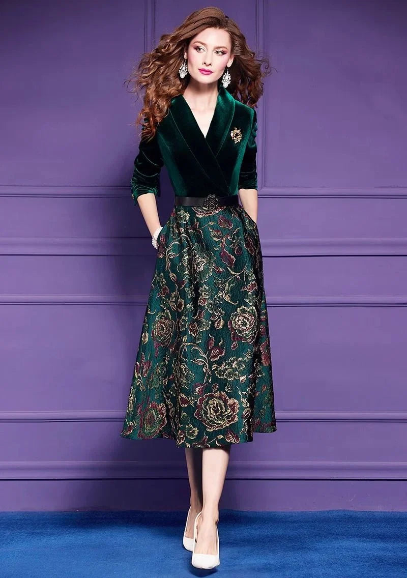 Spring Autumn Dress High End Women's Elegant Dresses Female Jacquard Gold Velvet Korean Slim Evening Party Female Maxi Vestidos