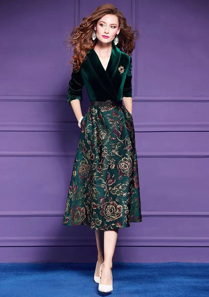 Spring Autumn Dress High End Women's Elegant Dresses Female Jacquard Gold Velvet Korean Slim Evening Party Female Maxi Vestidos