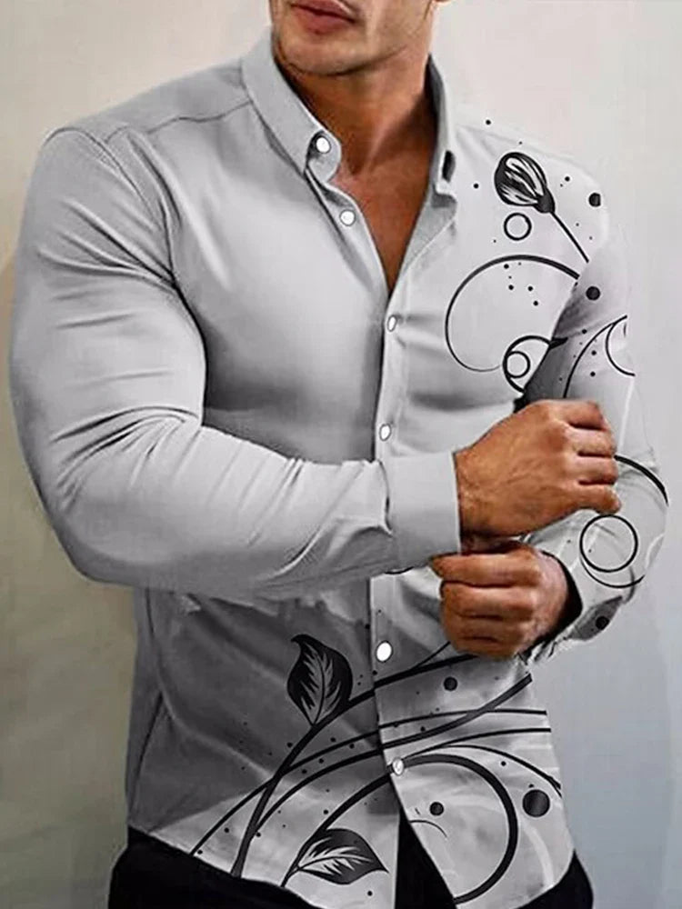 2023  New Arrival Fashion Shirts For Men Casual flowers Print  Long Sleeve Button Top Men's Clothing Oversized