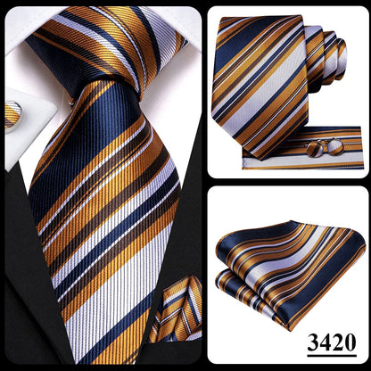 Hi-Tie Designer Silk Wedding Tie For Men Blue White Plaid Handky Cufflink Set Fashion Necktie For Men Business Party Wholesale