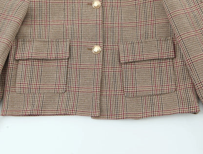 DUOPERI Women's 2 Piece Set Plaid Single Breasted Blazer & Side Zipper Calf-Length Trousers Casual Female Chic Lady Pants Sets