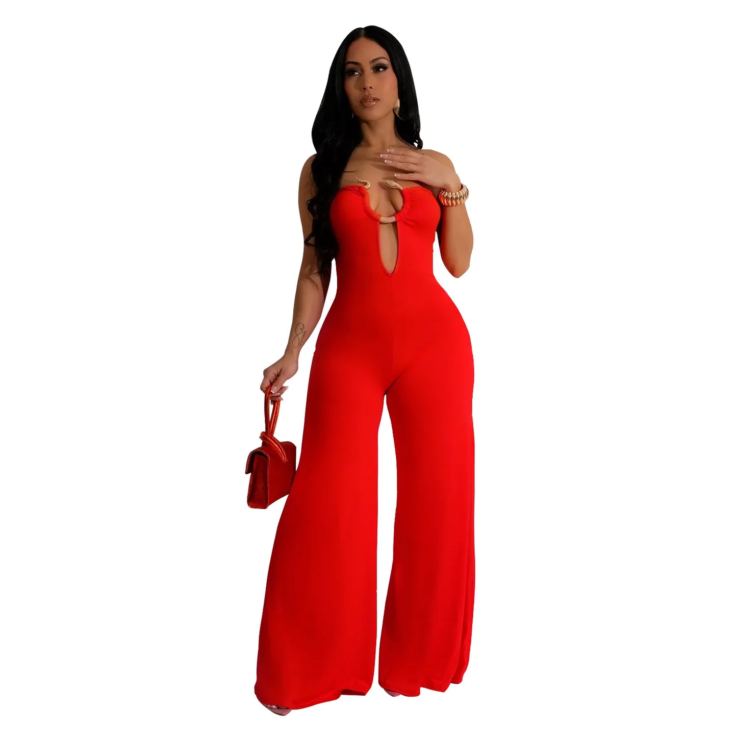 Summer Sexy Backless Women's Jumpsuit Fashionable Slim Fit Elegant Package hip Wide Leg Long Pants Female Party Jumpsuit 2025