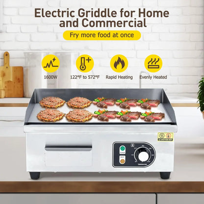 Electric Griddle – Non-Stick Grill Plate, 122–572°F, 3 Sizes (14.1", 17.8", 21.2")