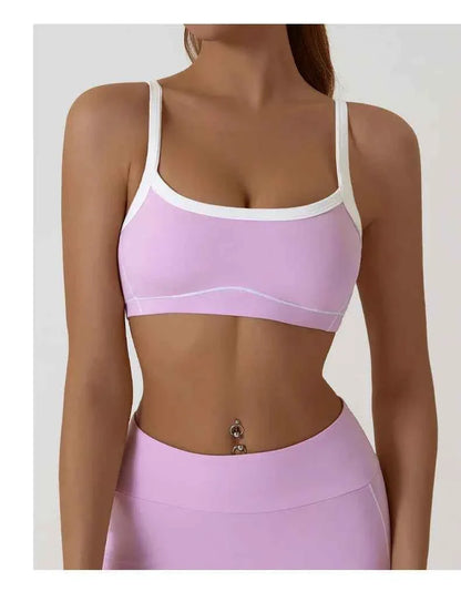 Women's Shock-Absorbing Sports Bra – Color Block Full Cup Breathable Gym & Yoga Tube Top