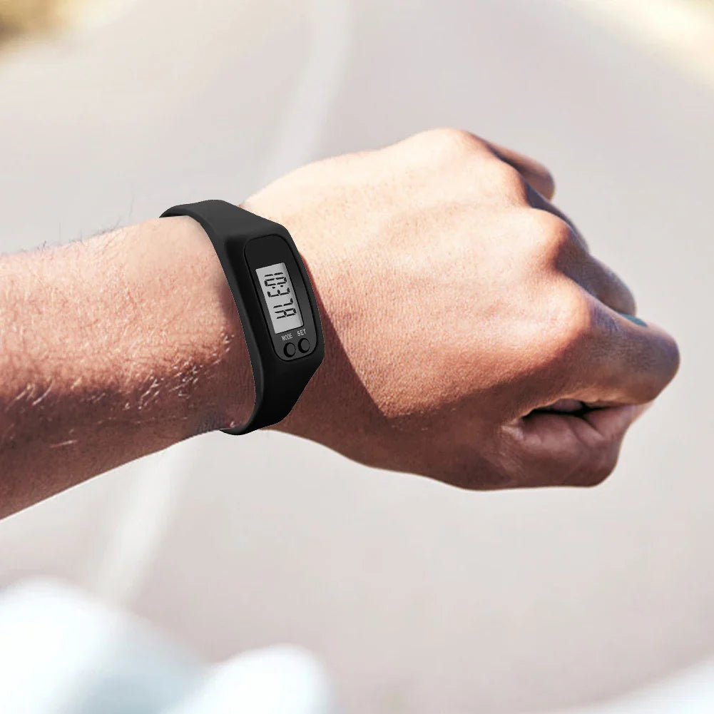 LED Pedometer Fitness Bracelet – Step Counter, Calorie Tracker, 12/24H Clock, 3 Colors