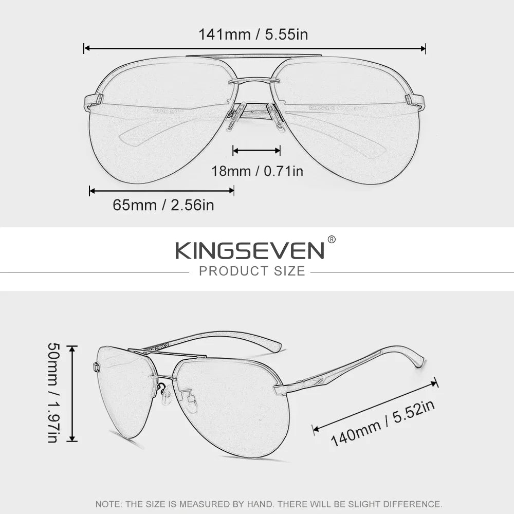 KINGSEVEN Brand Pilot Rimless Sunglasses Polarized UV400 Men Women Glasses Driving Eyewear