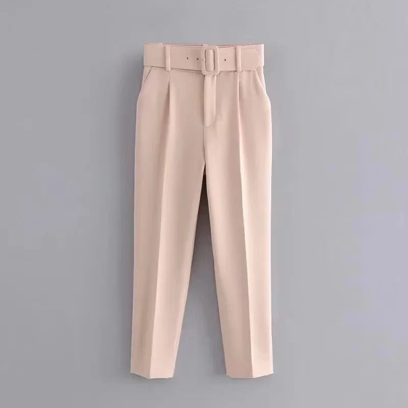 KONDALA Office Lady Beige Women Suits Long Sleeve V Neck Oversized Blazer+High Waist Wide Leg Pants Fashion 2025 Vintage Sets
