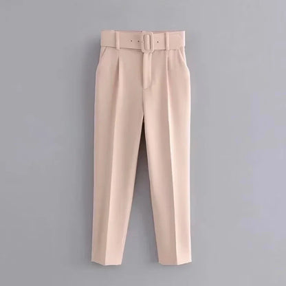 KONDALA Office Lady Beige Women Suits Long Sleeve V Neck Oversized Blazer+High Waist Wide Leg Pants Fashion 2025 Vintage Sets