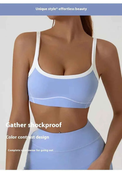 Women's Shock-Absorbing Sports Bra – Color Block Full Cup Breathable Gym & Yoga Tube Top