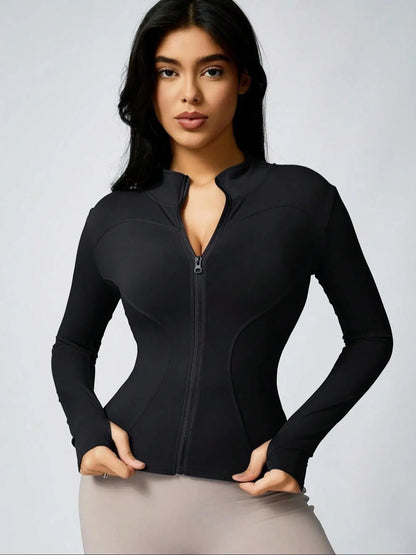 Fitfemme Women's Slim Fit Full - Zip Long - Sleeve Quick - Dry Breathable Athletic Workout Jacket
