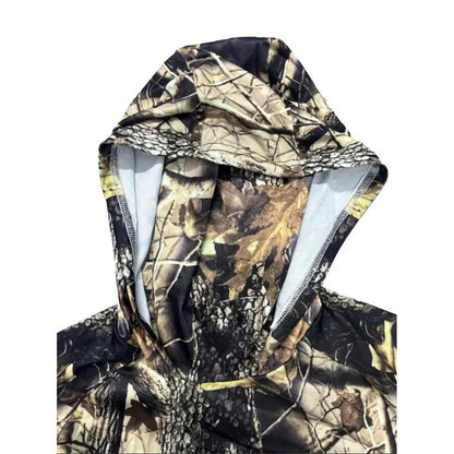Men's Long Sleeve Fishing & Hunting Hoodie Shirt with Cap