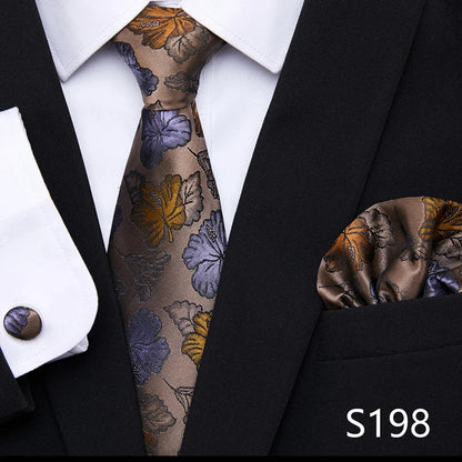 Hot Sale Holiday Gift Tie Pocket Squares Cufflink Set Necktie Dot Man Dark Grey Wedding Accessories Performance