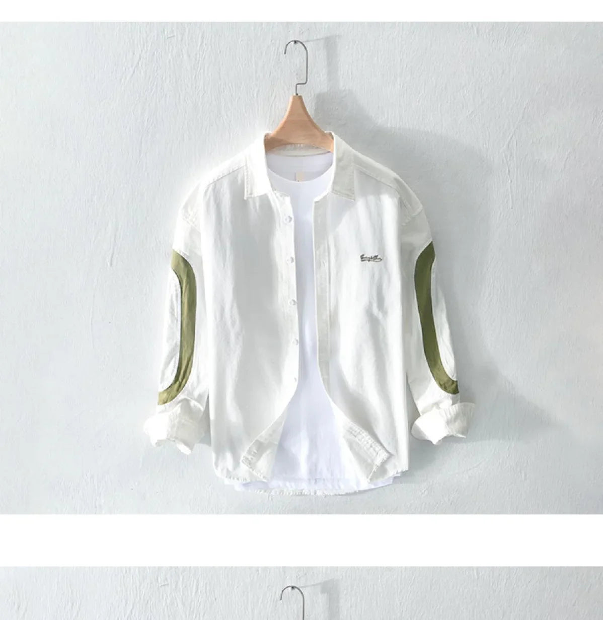 2024 New Spring and Summer Fresh Leisure Loose Embroidery Spliced Contrast Color Long Sleeve Workwear Thin Men's Shirt Coat