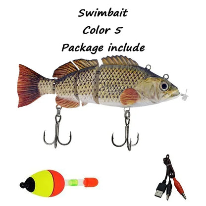 USB Rechargeable Electric Swimbait Lure – 4-Segment Auto Swimming, 13cm, 7 Colors