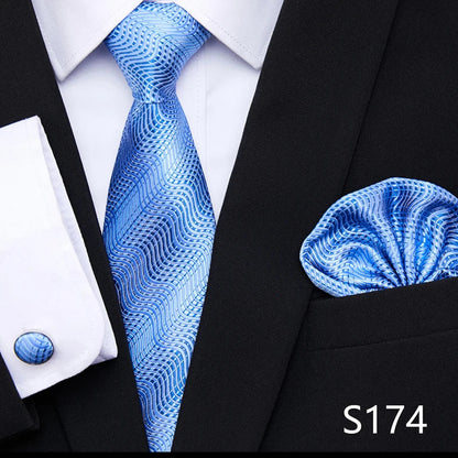 Hot Sale Holiday Gift Tie Pocket Squares Cufflink Set Necktie Dot Man Dark Grey Wedding Accessories Performance