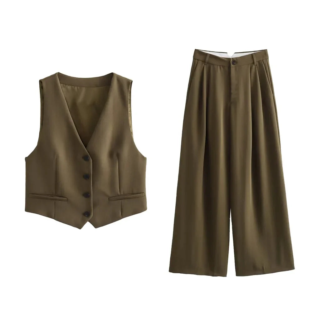 Autumn/Winter New Women's Wear New Fashion Style Slim Fit Short Tank Top Vest Wide Leg Pants Set