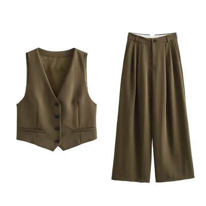 Autumn/Winter New Women's Wear New Fashion Style Slim Fit Short Tank Top Vest Wide Leg Pants Set