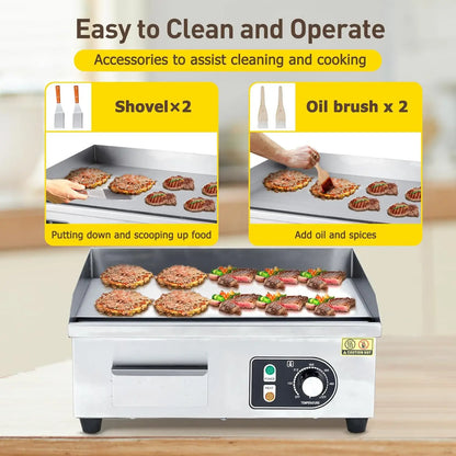 Electric Griddle – Non-Stick Grill Plate, 122–572°F, 3 Sizes (14.1", 17.8", 21.2")