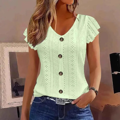 Women's Ruffle Sleeve V-Neck T-Shirt – Casual Commute Blouse