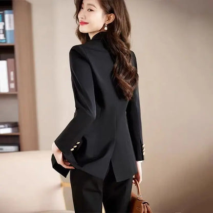 Black Career Suit Set for Women Spring Autumn 2025 New Style Student Uniform Long Sleeve Polyester Fiber Workwear Pants