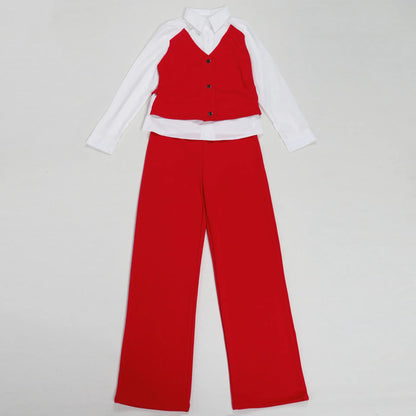 HLJ Elegant Lady Patchwork Shirts Two Piece Sets Women Lapel Long Sleeve Button Top And Pants Outfits Autumn OL 2pcs Clothing