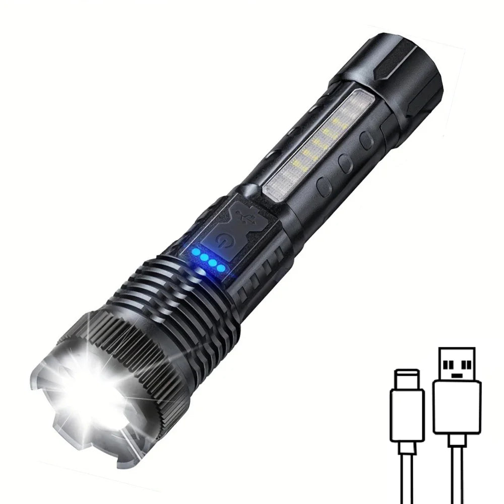 Rechargeable Zoomable LED Flashlight – 2-Pack, 200-500m Range, 5-8 Brightness Levels