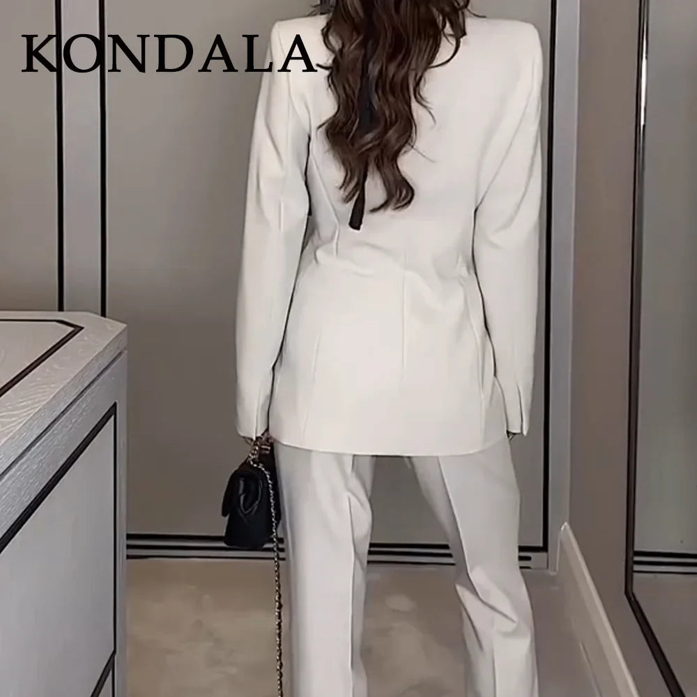 KONDALA 2026 Spring Summer Elegant Office Lady Solid Suits Fashion Slim Single Button Shrug Blazers Chic Zipper Flare Pants