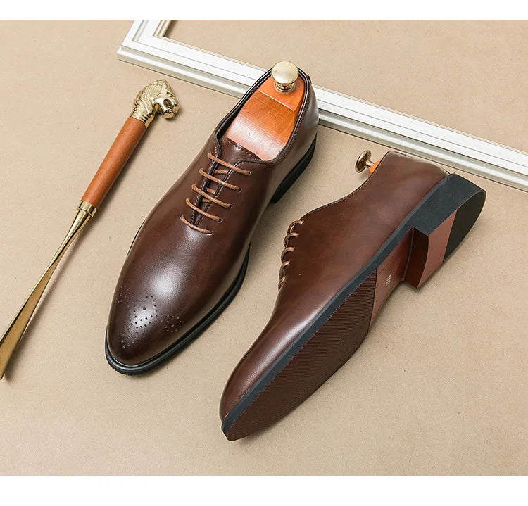 Men's Casual Leather Shoes Fashionable Simple Lace-Up Business Formal Shoes Large Size New Model Comfortable Rubber Sole
