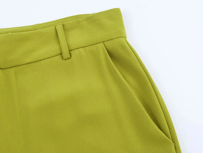 KONDALA 2025 Fall Winter Elegant Green Office Lady Suits Fashion Sashes Shrug Single Breasted Straight Blazers Chic Flare Pants