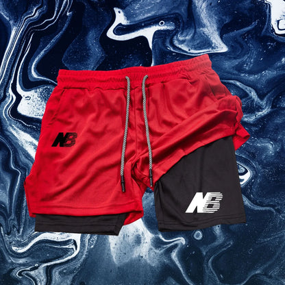 Men's Fashion Sports Shorts Four Seasons Running Sportswear Tight Double Layer 2-in-1 Sports Shorts