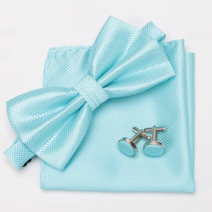 Multicolor Bowtie Pocket Square Cufflinks Sets Classic Solid Color  Bowtie Wedding Party Formal Gift Plaids Adjust Neck Bow Tie