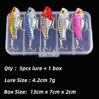 5pcs Metal VIB Fishing Lure Set – Vibration Spoon Hard Bait Crankbait Wobbler Swimbait Cicada 3/7/10/15/20g