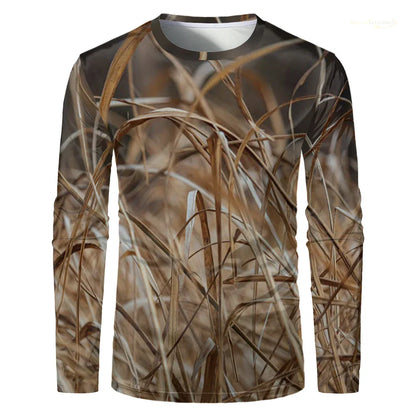 Men's Forest Camo Hunting Long Sleeve T-Shirt – Oversized Quick-Dry Tee