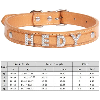 Personalized Dog Collar Bling Rhinestone DIY Names Puppy Cat Leather Collars Small Large Dog Necklace Free Name Pet Accessories