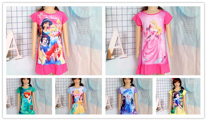 New Summer Kids Cartoon 3-8Years Mermaid Dress Sleepwear Princess Girls Printing Nightgowns Children Party Dresses Pajamas