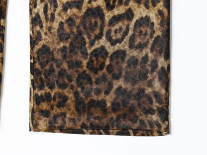 HH Women Autumn 2-Piece Set Chic Leopard Print Turn-Down Collar Pockets Belt Design Blazers+High Waist Zipper Wide-Leg Pants