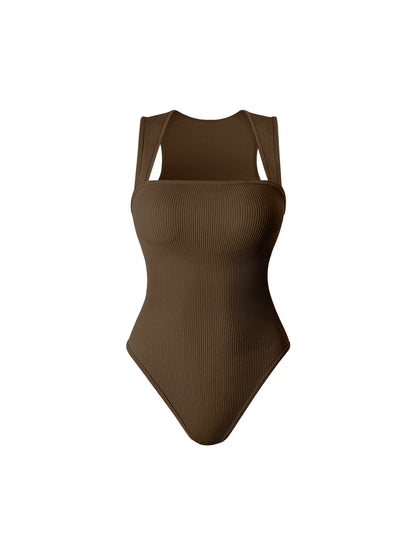 2024 Summer Fashion Square Collar Solid Color Sleeveless Bodysuit High Waist Sexy Tight Women's Jumpsuit
