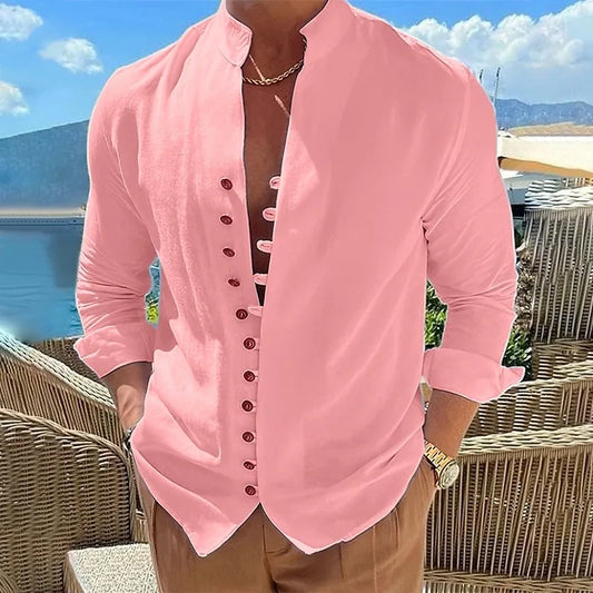 Spring and autumn new men comfortable retro cotton linen casual shirt loose trend fashion high quality multi-button long sleeve
