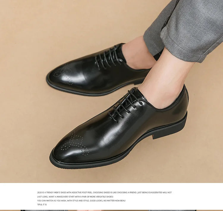 Men's Casual Leather Shoes Fashionable Simple Lace-Up Business Formal Shoes Large Size New Model Comfortable Rubber Sole