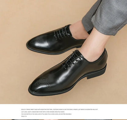 Men's Casual Leather Shoes Fashionable Simple Lace-Up Business Formal Shoes Large Size New Model Comfortable Rubber Sole
