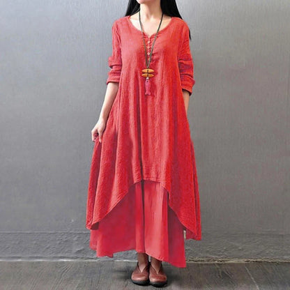 Anself Spring Fashion Women Casual Loose Dress Solid Color Long Sleeve Oversized Ladies Dresses Plus Size Boho Long Maxi Dress