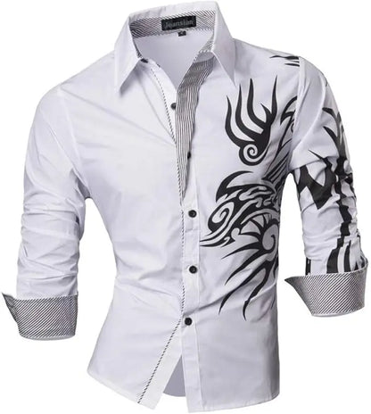 Jeansian Men's Casual Dress Shirts Fashion Desinger Stylish Long Sleeve K371 Black2