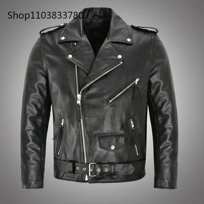 Men PU Leather Jacket Motorcycle Fashion Slim Fit Leather Coat Male Solid Turn-Down Collar Motorcycle Outwear Streetwear 4XL
