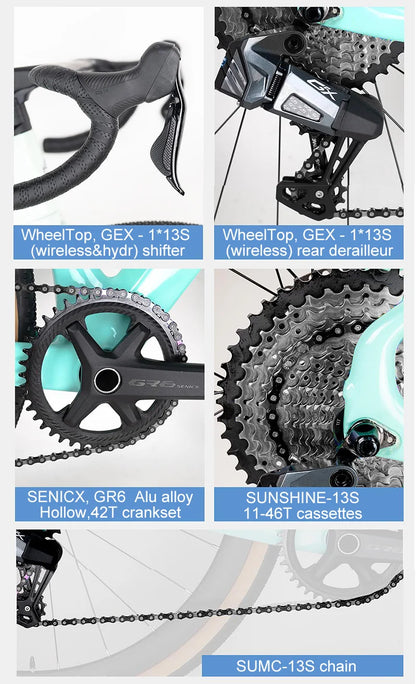 Twitter Carbon Wireless Gravel V3 Gravel Bike 700*40C WheelTop GEX-13S Electronic Road Disc Bicycle With 50mm Carbon Wheelsets