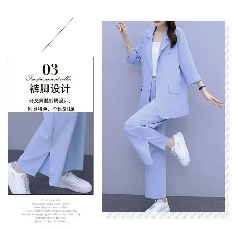 2026 Women Spring New Casual Blazers Jacket Trousers Matching Set Korean Elegant Loose Suit Coat Pants Two Piece Female Clothing