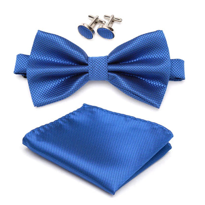 Multicolor Bowtie Pocket Square Cufflinks Sets Classic Solid Color  Bowtie Wedding Party Formal Gift Plaids Adjust Neck Bow Tie