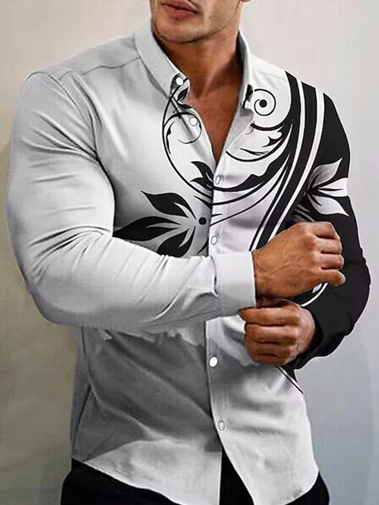 2023  New Arrival Fashion Shirts For Men Casual flowers Print  Long Sleeve Button Top Men's Clothing Oversized