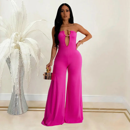 Summer Sexy Backless Women's Jumpsuit Fashionable Slim Fit Elegant Package hip Wide Leg Long Pants Female Party Jumpsuit 2025